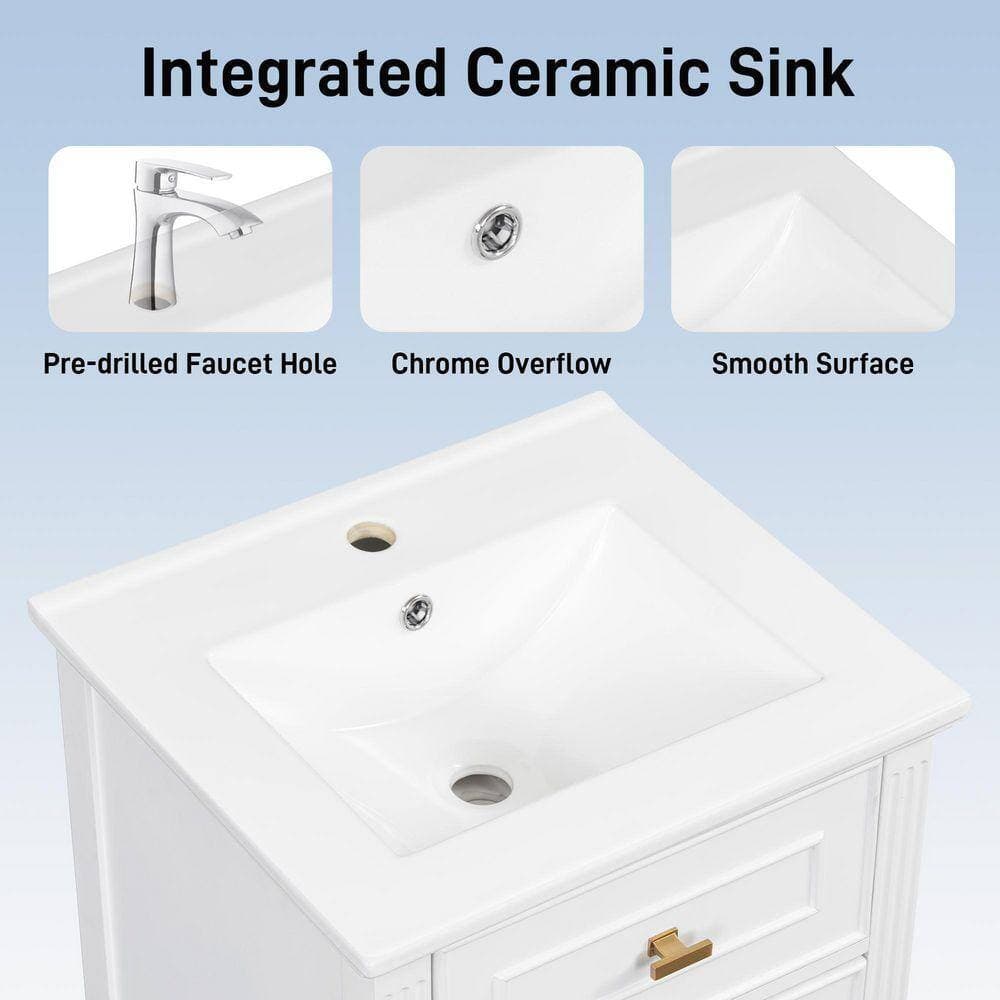 COWLOWN 20 in. W x 18.4 in. D x 33.8 in. H Bathroom White Linen Cabinet (3)