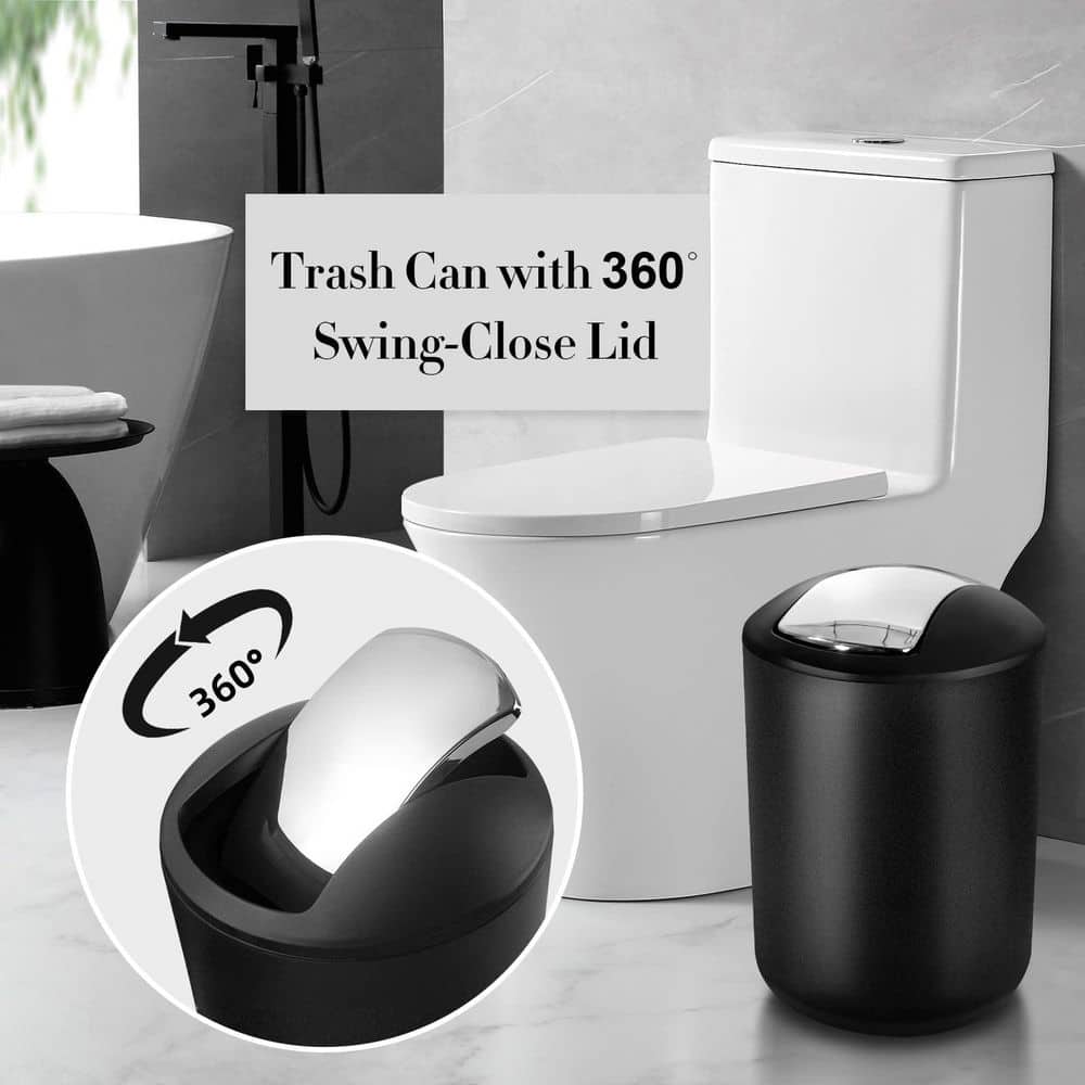Numhew 10-Piece Black Bath Accessory Set with Trash Can, Soap Dispenser, Toothbrush Holder, Soap Dish, Cotton Ball, etc. (3)