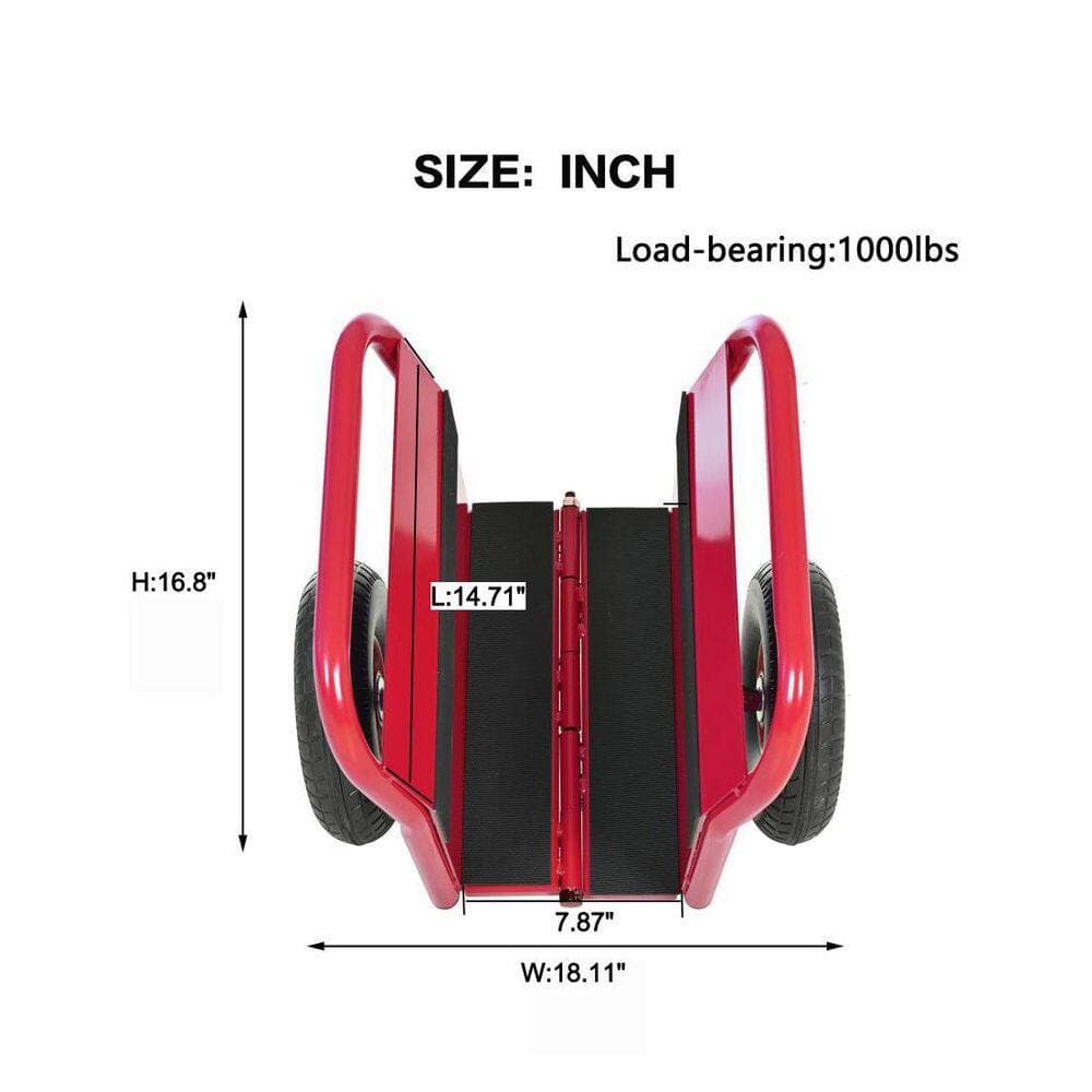 xinyoec Heavy Duty Drywall Cart with 1000 lb. Load Capacity, 2 Nice Handles, 10 in. Solid Rubber Tires, Red (2)