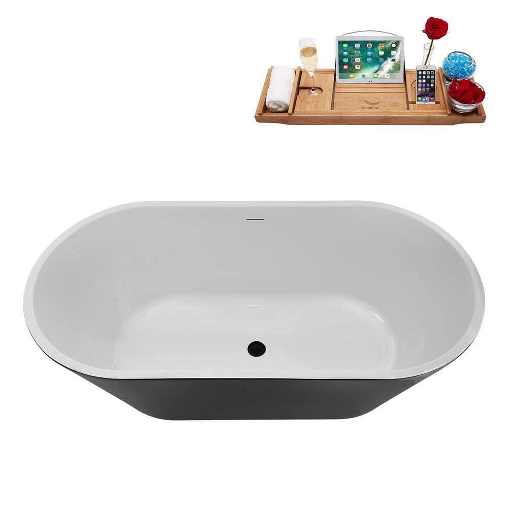 Streamline 59 in. x 30 in. Acrylic Freestanding Soaking Bathtub in Glossy Black with Matte Black Drain (3)