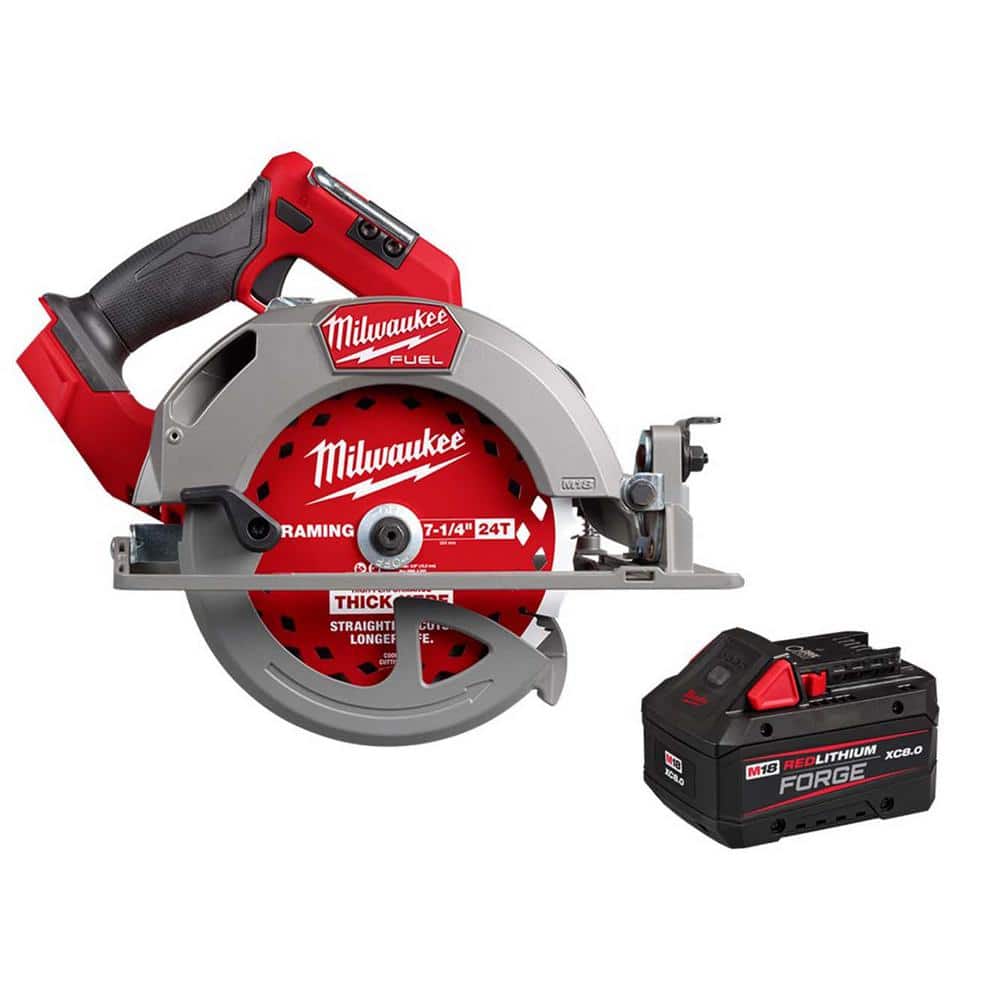 Milwaukee M18 FUEL 18V Lith-Ion Brushless Cordless 7-1/4 in. Circular Saw with M18 18V REDLITHIUM FORGE XC 8.0 Ah Battery Pack (1)