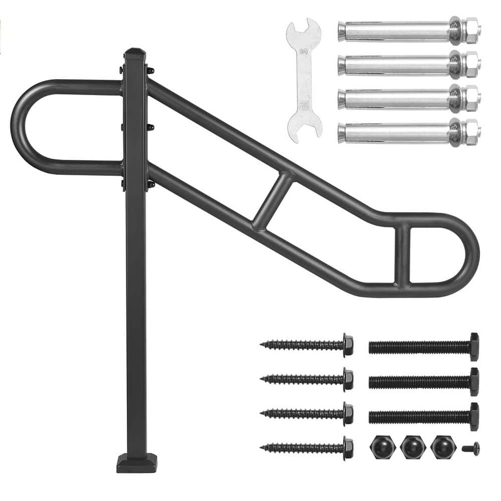 SVOPES Single Post Handrail, 35.43 in. H x 3.46 in. W, Black, Steel, Stair Railing Kit, Outdoor Metal Stair Railing (1)