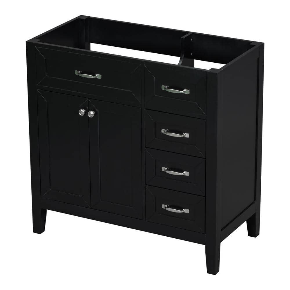 Unbranded 35.5 in. W x 17.7 in. D x 35 in. H Bath Vanity Cabinet without Top in Black with Drawers, Solid Frame and MDF Board