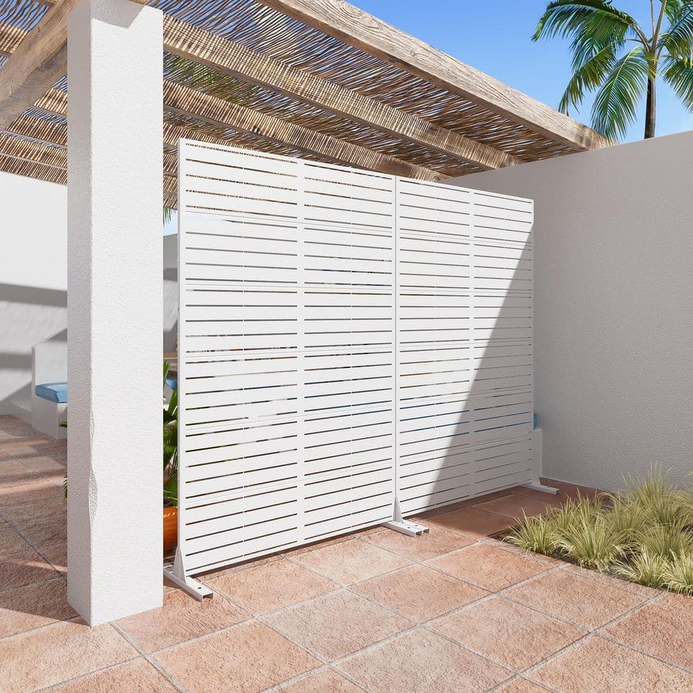Dovelina 2-Piece 47 in. x 72 in. White Textured Metal Garden Screens Outdoor Privacy Screen (3)