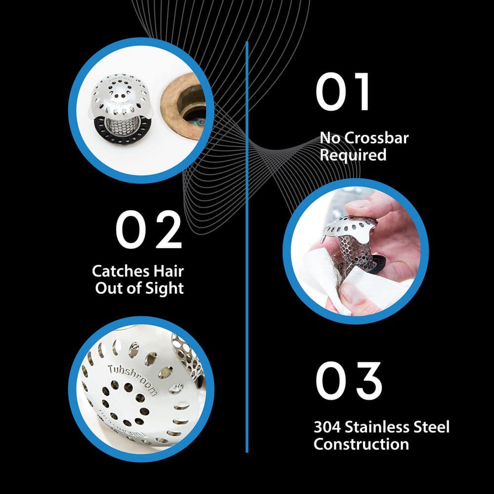 TubShroom 1.25 in. - 2 in. Bathtub Drain Protector Hair Catcher Stainless Steel Finish (3)