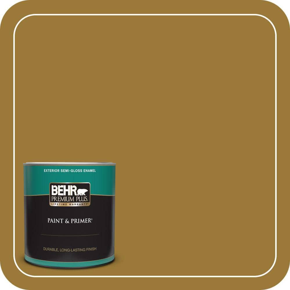 BEHR PREMIUM PLUS 1 qt. #M300-7A Retro Gold Semi-Gloss Enamel Exterior Paint and Primer