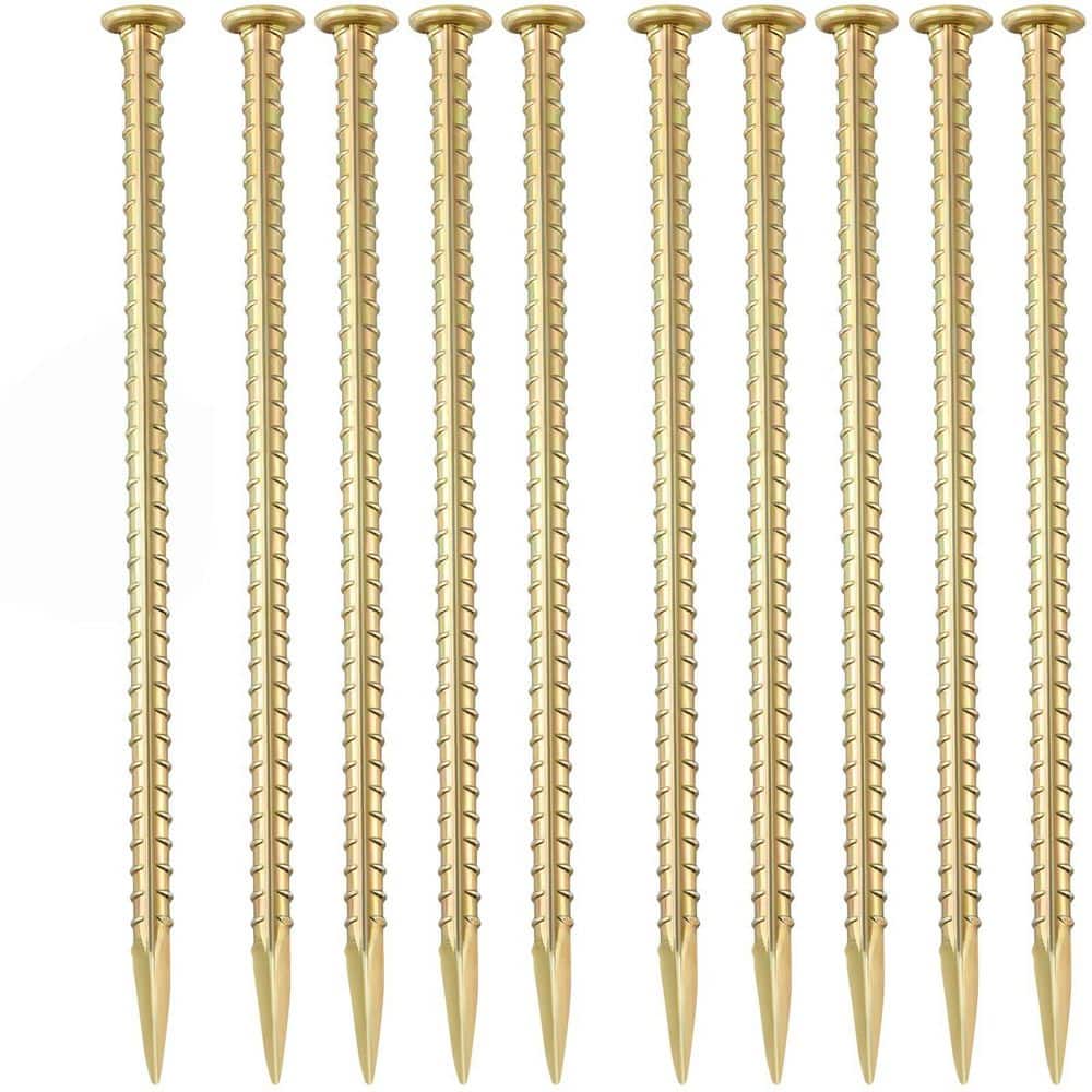 xinyoec 10-Pack 1/2 in. x 16 in. T-Shape Rebar Stakes, Galvanized Steel Ground Anchors, Anchoring Spikes for Tent (1)