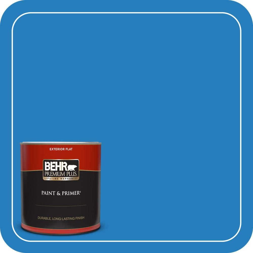 BEHR PREMIUM PLUS 1 qt. #P510-6 Brilliant Blue Flat Exterior Paint & Primer (1)