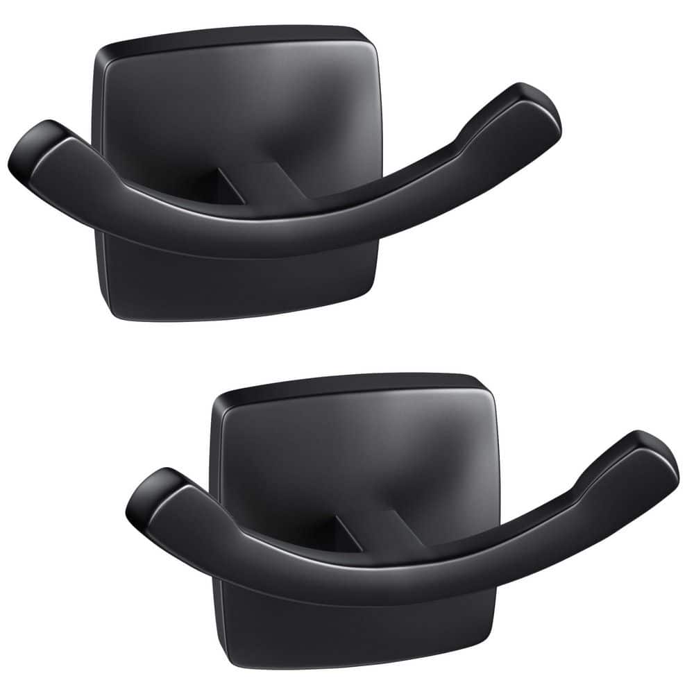 Unbranded J-Hook Hook Type 2 Pack Matte Black Zinc Alloy Double Robe Hook Towel Hook Wall Mounted Drill in Mount (1)