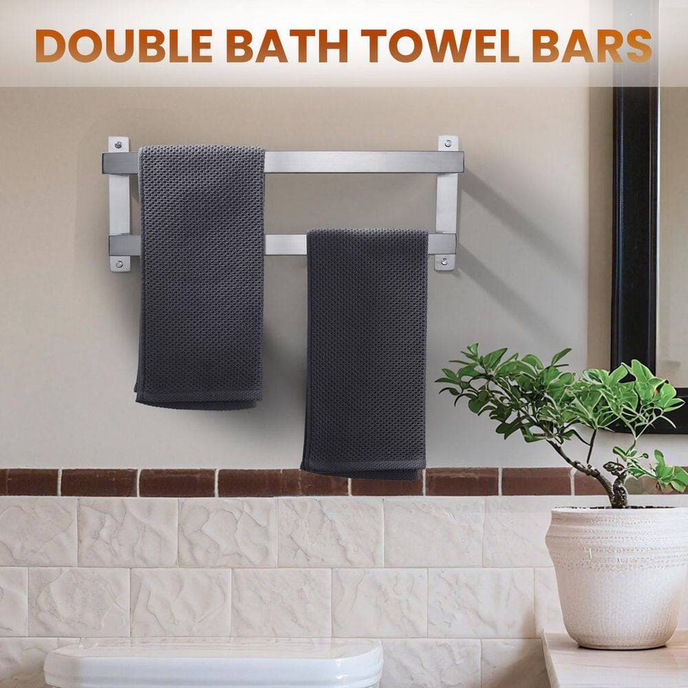 VEVETTA 20 in. Wall Mounted Double Towel Bar Bath Hardware Accessory in Brushed Nickel (3)