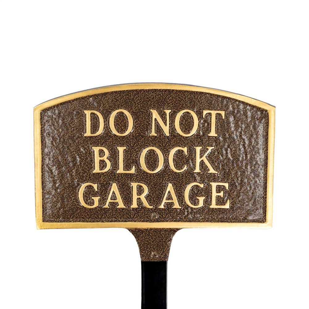 Montague Metal Products 5.5 in. x 9 in. Small Arch Do Not Block Garage Statement Plaque Sign with Lawn Stake - Hammered Bronze