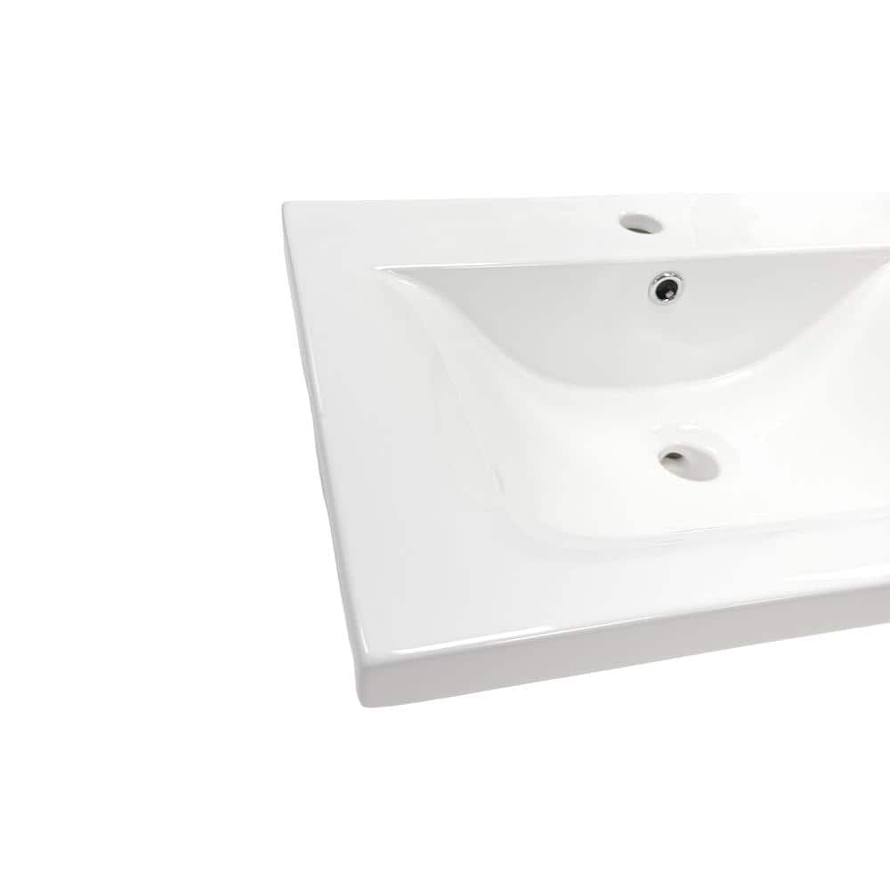 Bellaterra Home 48 in. EdgeFlow Drop-In Double Ceramic Sink Top in White with Two Faucet Holes (One per Basin) (2)