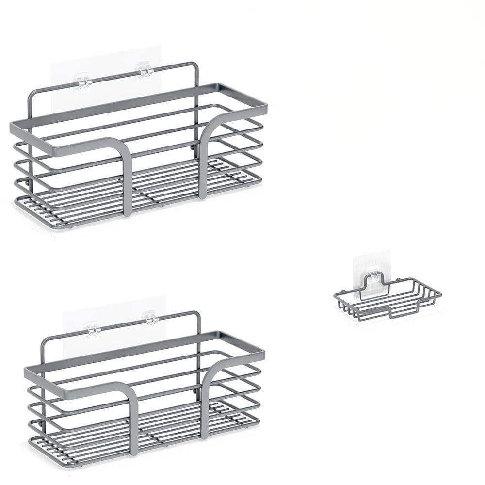 Whatseaso 11.5 in. Stainless Steel Wall Mounted Shower Organizer with Soap Holder and Hooks in Dark Gray (1)