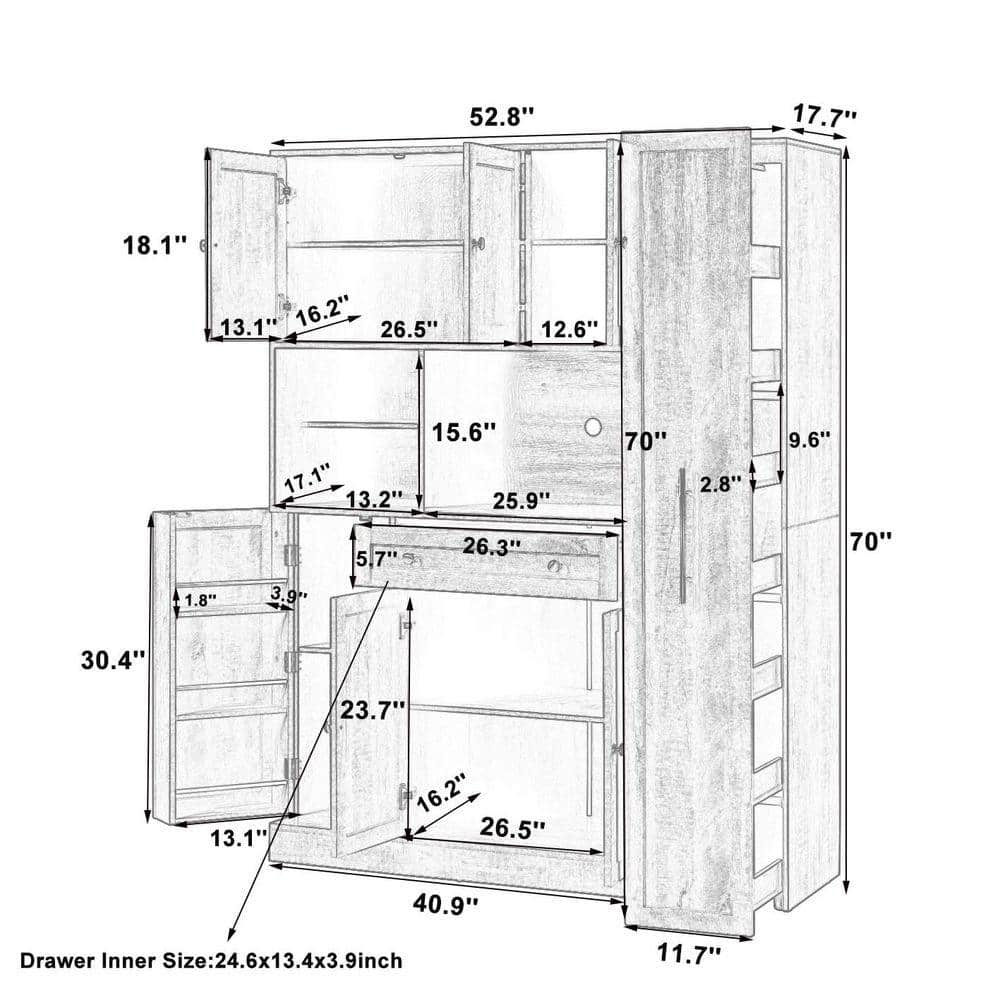 COWLOWN 52.8 in. W x 17.7 in. D x 70 in. H Bathroom Brown Linen Cabinet (2)