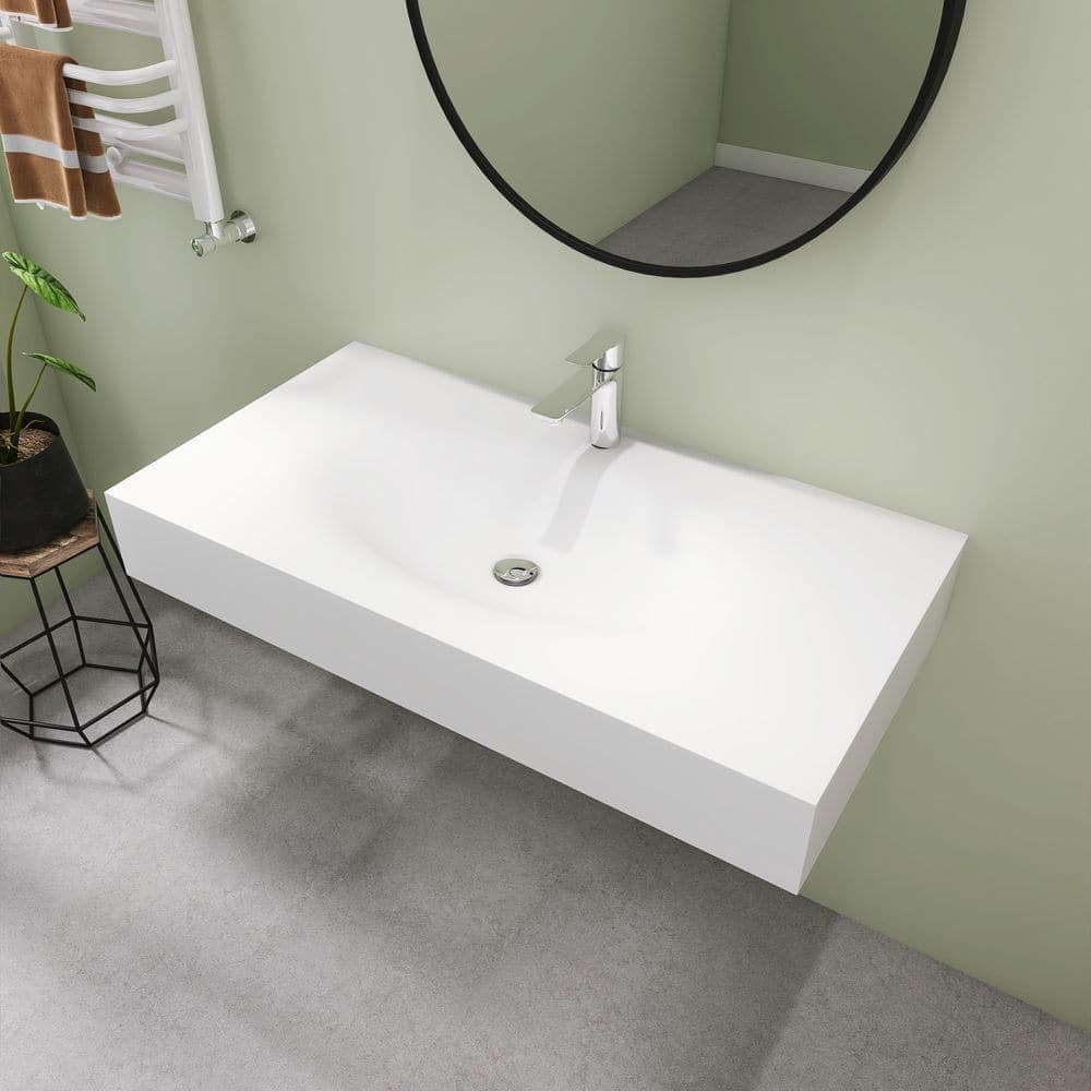 SJ STAR&JANE 42 in. Wall Mount Rectangle Vessel Sink, Solid Surface Bathroom Vessel Sink (1)