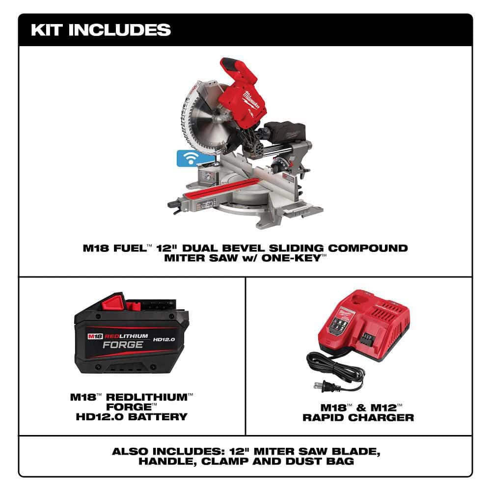 Milwaukee M18 FUEL 18V Lithium-Ion Brushless Cordless 12 in. Dual Bevel Sliding Compound Miter Saw Kit with One 12.0Ah Battery (2)