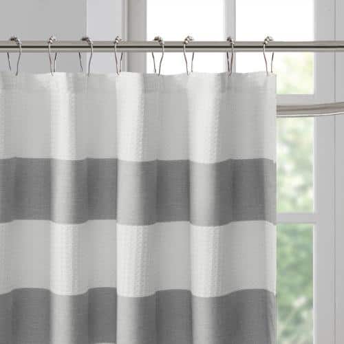 Afoxsos 72 in. W x 84 in. L Polyester Waffle Weave Design Shower Curtain with 3M Treatment in Gray for Showers, Saunas and Tubs (2)