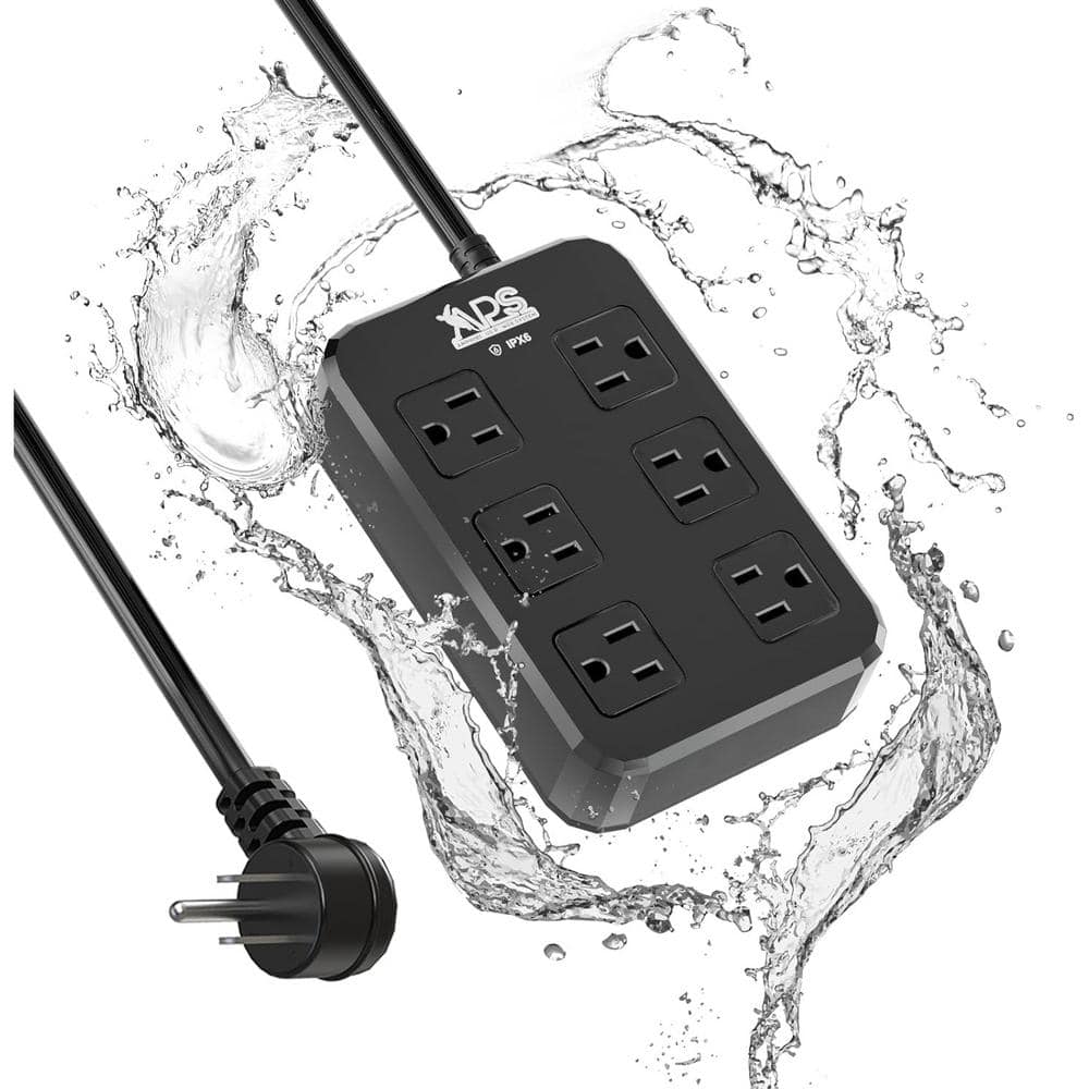 Ahfiwaso 6 FT. 6 Wide-Spaced-Outlets, Outdoor IPX6 Surge Protector Power Strip, Heavy Duty Extension Cord, Output of 1875W/15A (1)