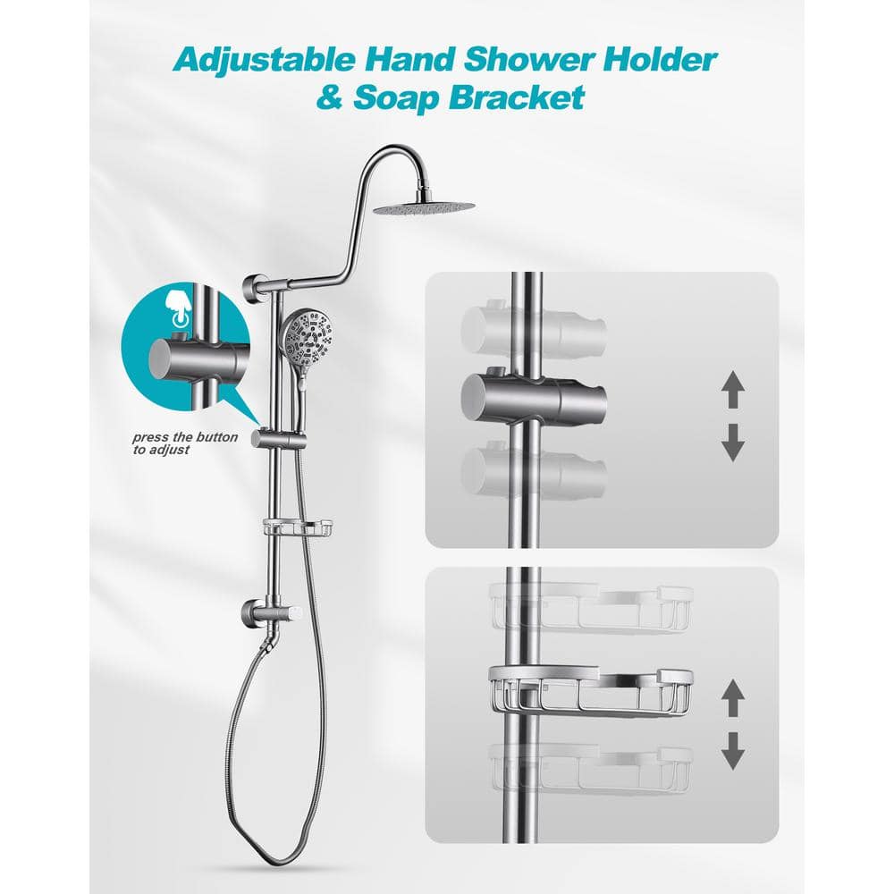 WOWOW Wall Bar Shower Kit 1-Spray 8 in. Round Rain Shower Head with Hand Shower in Brushed Nickel (Valve Not Included) (3)