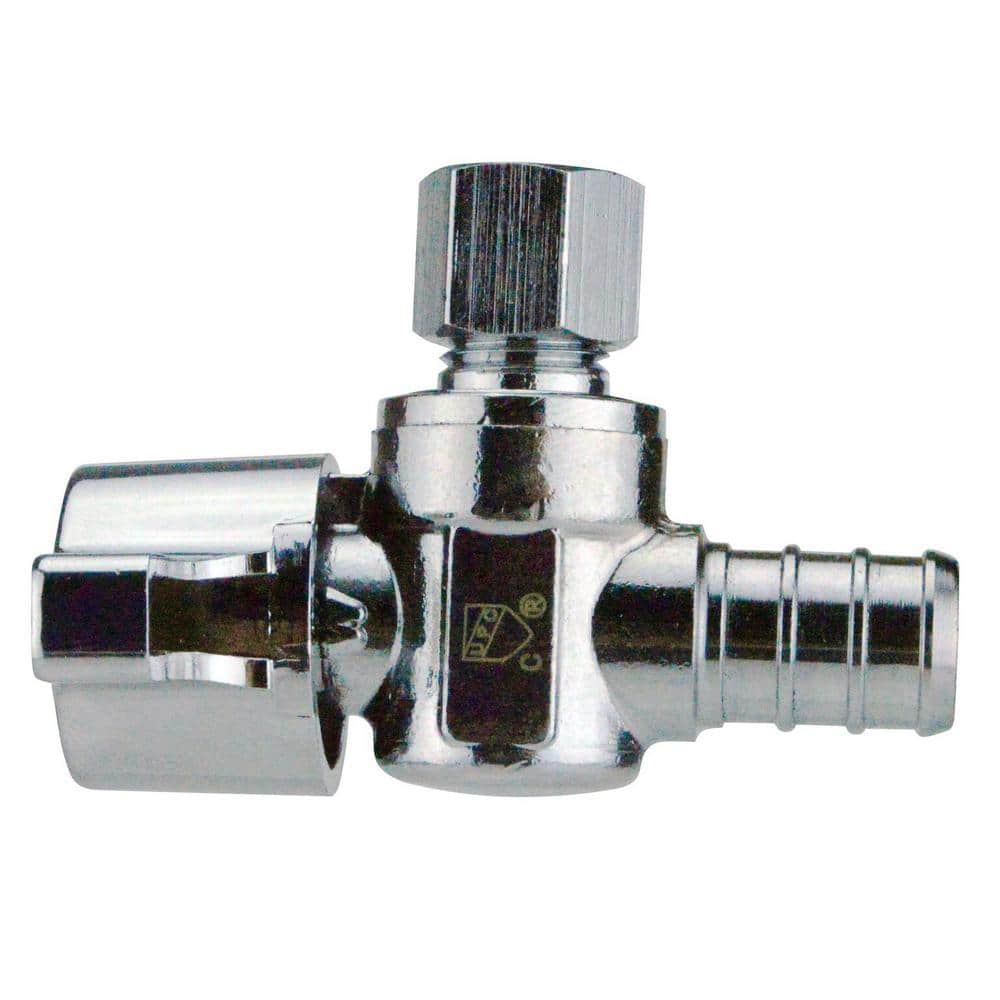 Apollo 1/2 in. Chrome-Plated Brass PEX-B Barb x 1/4 in. Compression Quarter-Turn Angle Stop Valve (2)