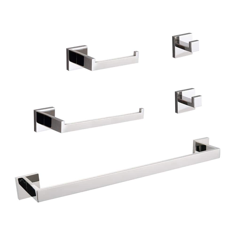 Flynama 5-Piece Wall Mount Stainless Steel Bathroom Hardware Accessory Set (1)