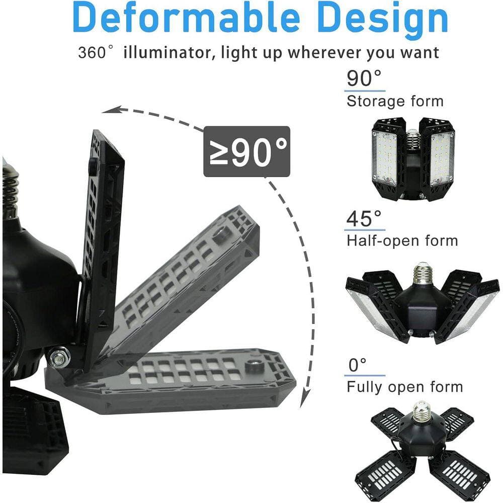 Lukyamzn 15000 Lumen LED Garage Ceiling Light 150-Watt Deformable with 4 Adjustable Panels E26/E27 Base for Basement Workshop (3)