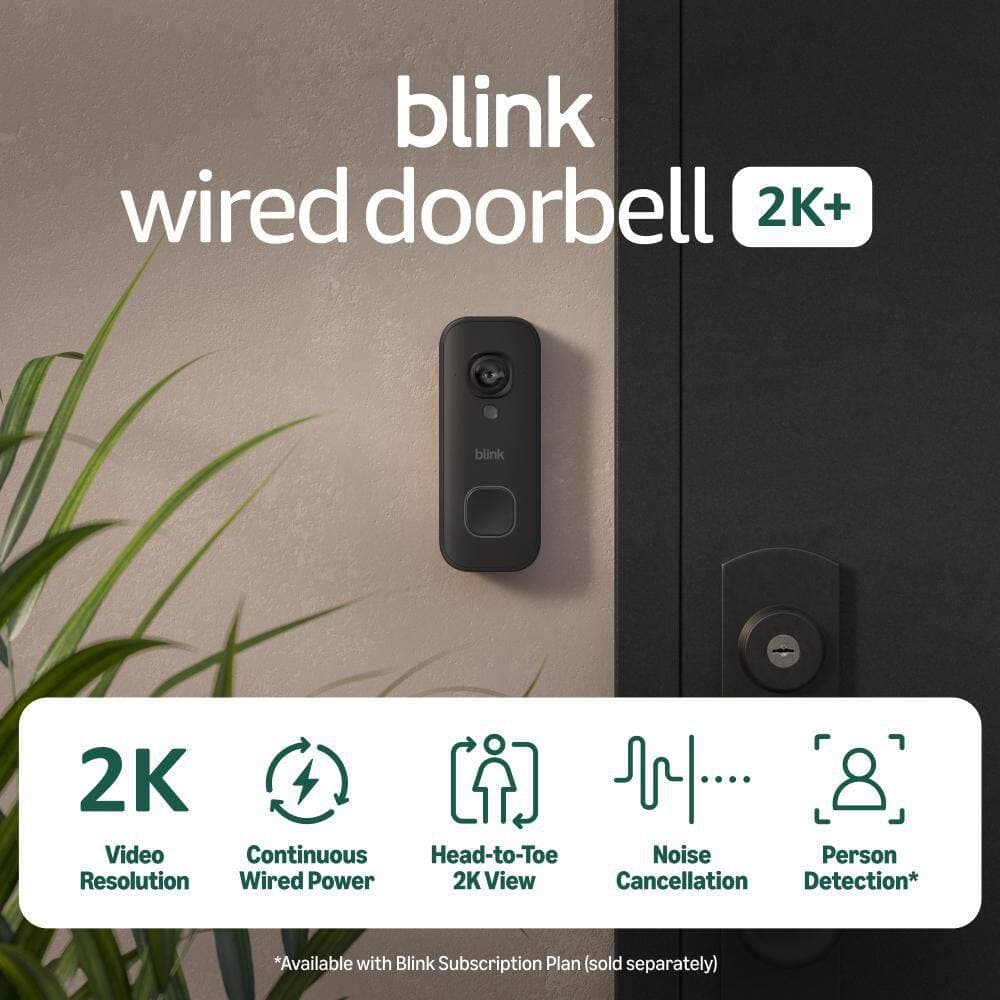 Blink Operated Doorbell 2K Plus Head-to-Toe Wired 2K Video Doorbell, Continuous Power, Enhanced Audio (2)