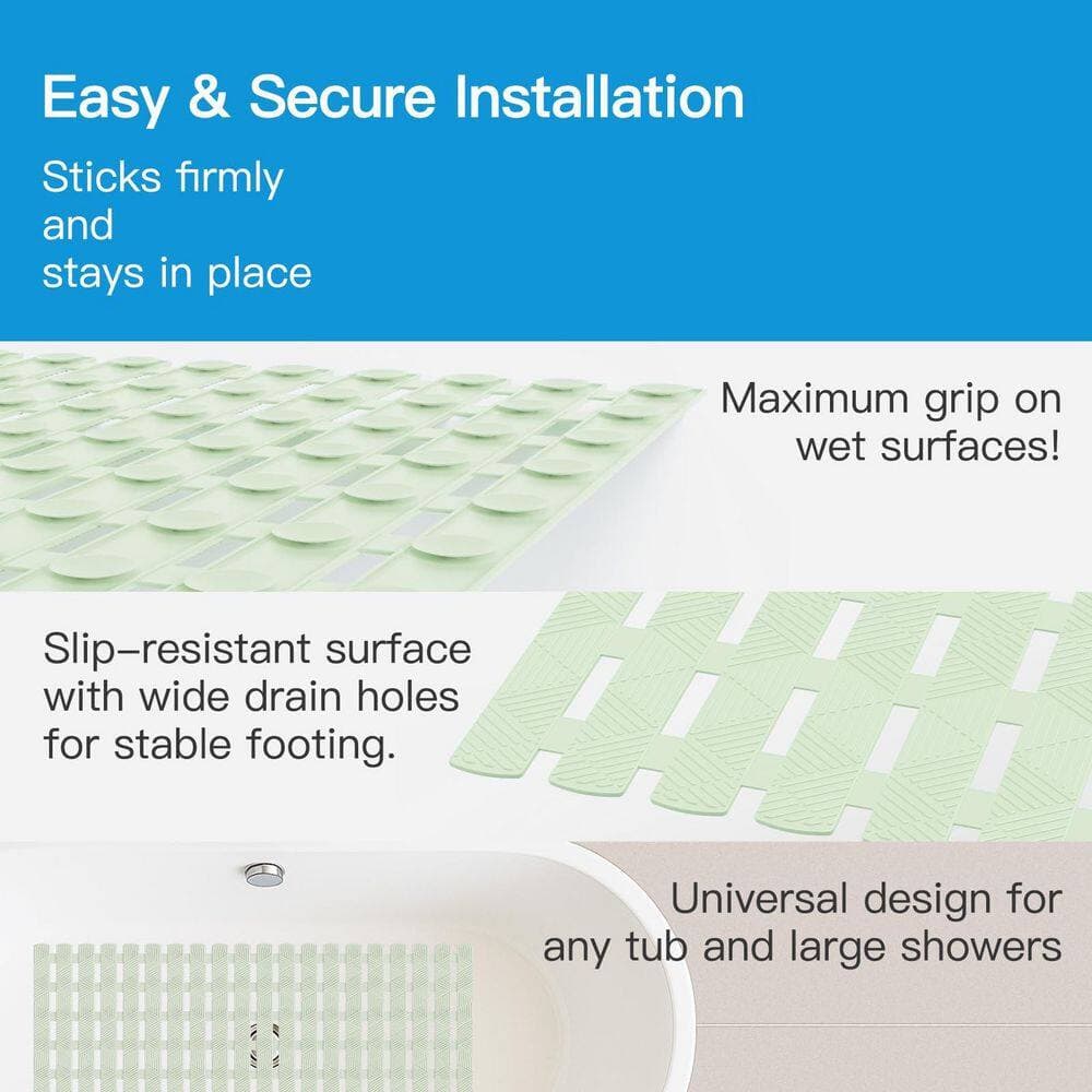 Numhew 27 in. x 16 in. PVC Bathtub Mat in Green, 180 Strong Suction Cups, Soft Textured Surface, Fast Drain and Quick Dry (3)