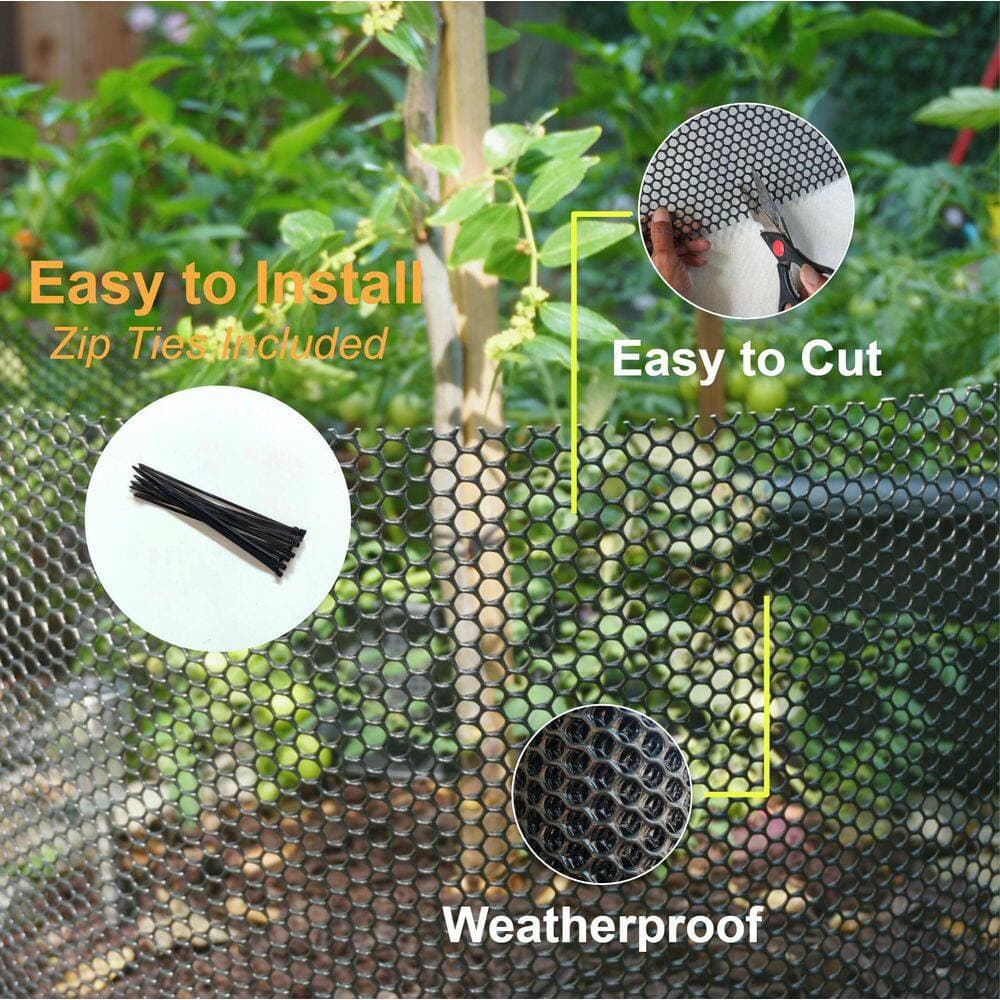 NVNOO 15.7 in. x 20 ft. Plastic Wire Mesh Fence with Free Zip Ties for Pets Poultry Garden Plant Protector, Green (2)