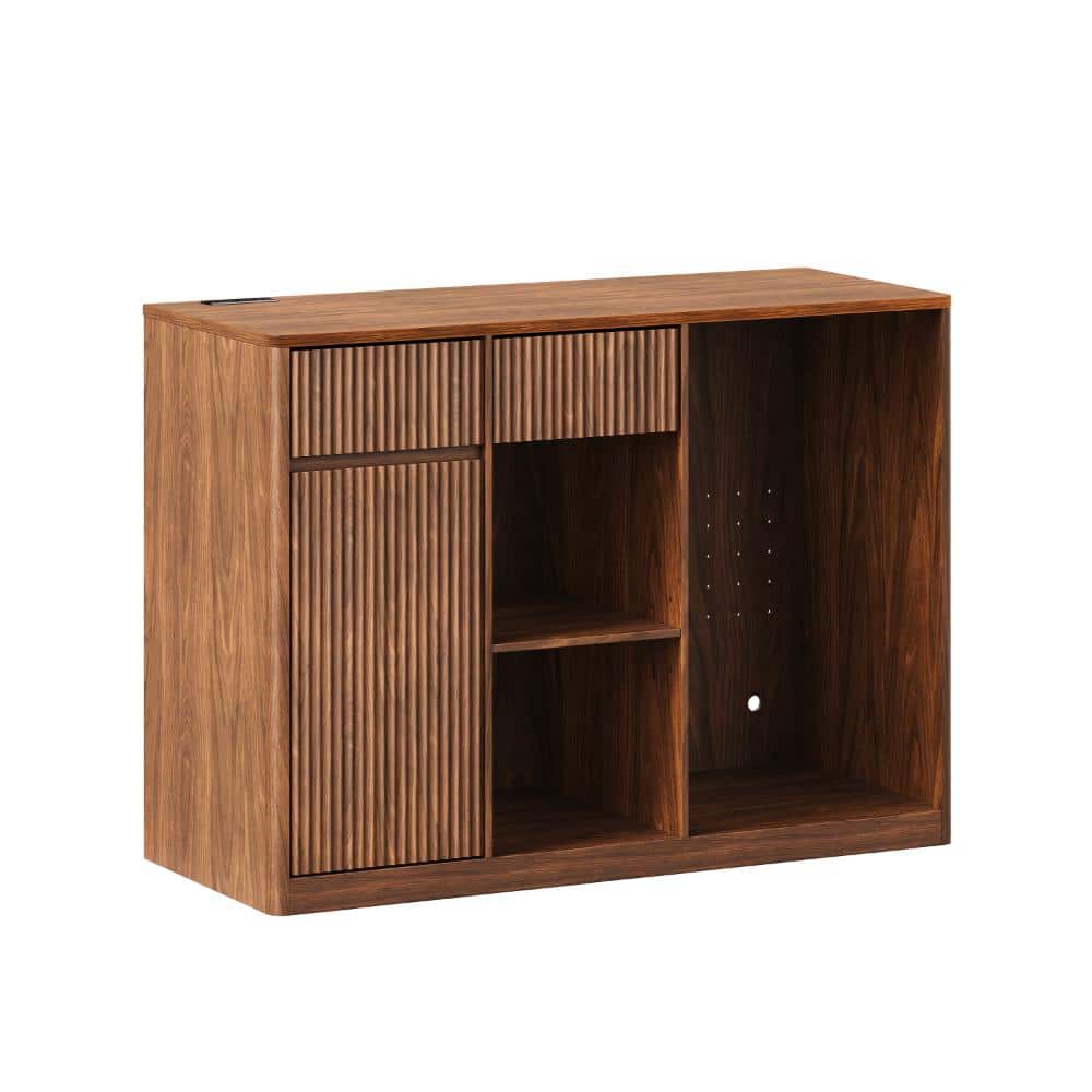 COWLOWN 51.2 in. W x 20.9 in. D x 37 in. H Walnut Brown Linen Cabinet with Charging Hub & Wine Glass Rack (1)