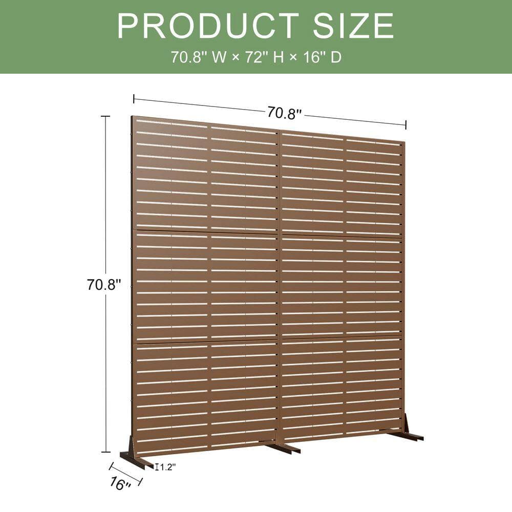 Dovelina 2-Piece 35 in. x 72 in. Brown Textured Metal Garden Screens Outdoor Privacy Screen (3)