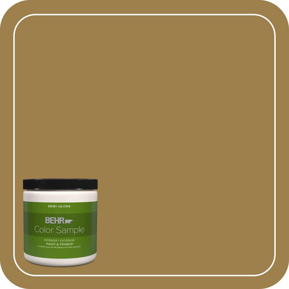 BEHR PREMIUM PLUS 8 oz. #S310-6 Gold Ink Semi-Gloss Interior/Exterior Paint & Primer Color Sample