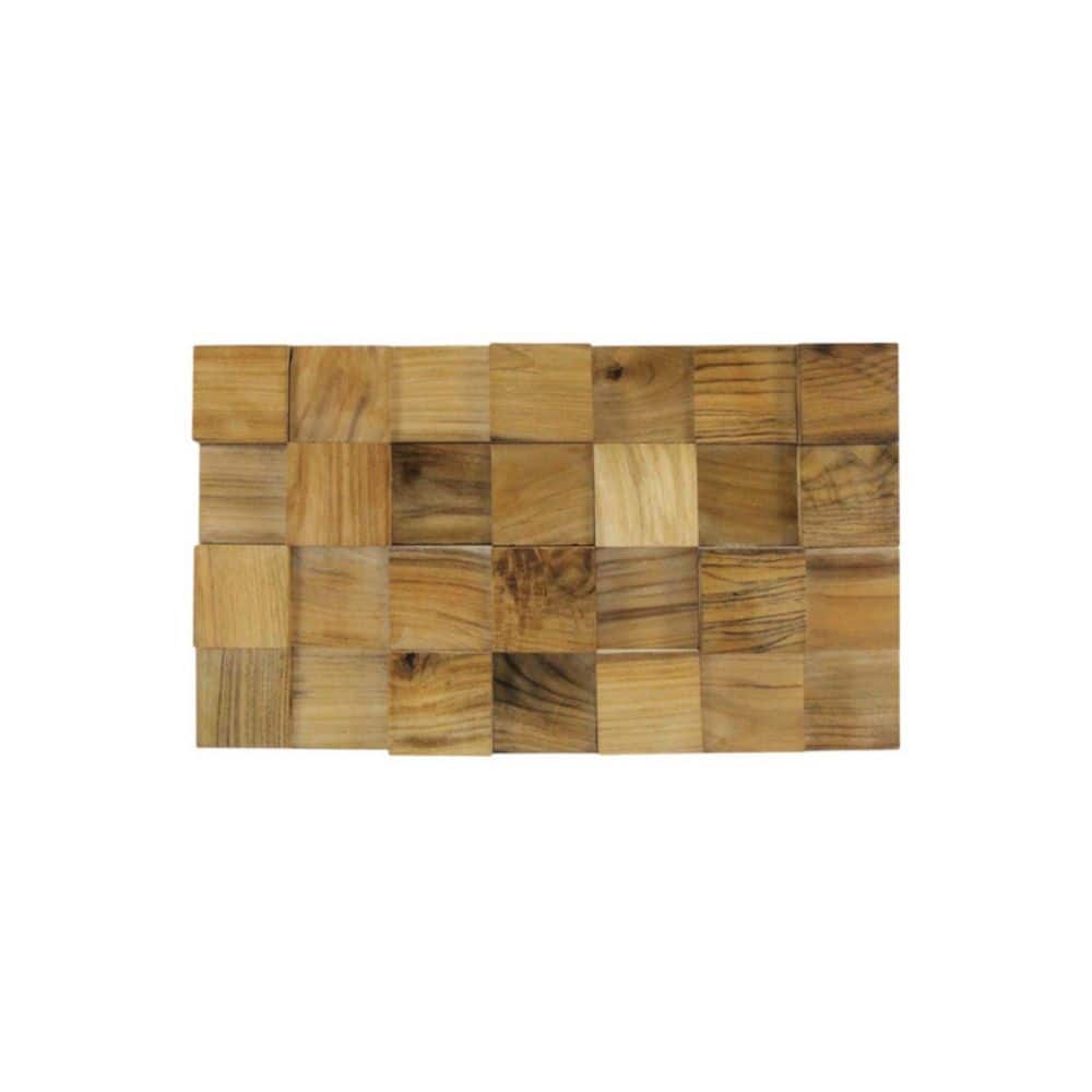 HomeRoots Brown 3D Embossed Block Teak Reclaimed Wood Decorative Wall Panels (2)