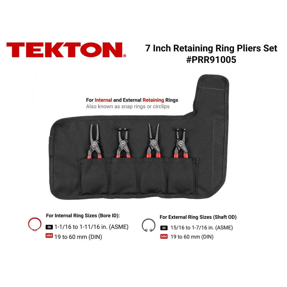 TEKTON 7 in. Internal and External Retaining Ring Pliers Set with Pouch, 4-Piece (0.070 in. Tips) (2)