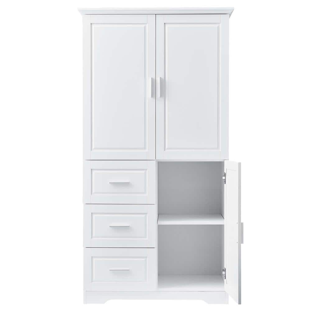 XUJMK 33 in W x 20 in D x 62 in H Linen Cabinet, Pantry Storage Cabinet in White with Doors for Bathroom, Office, 3 Drawers (1)
