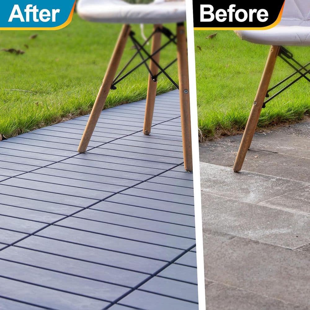Afoxsos Plastic Interlocking Deck Tiles 36 Pack (11.3 in. x 11.3 in.) Patio Flooring Outdoor Waterproof for All Weather Use Gray (2)