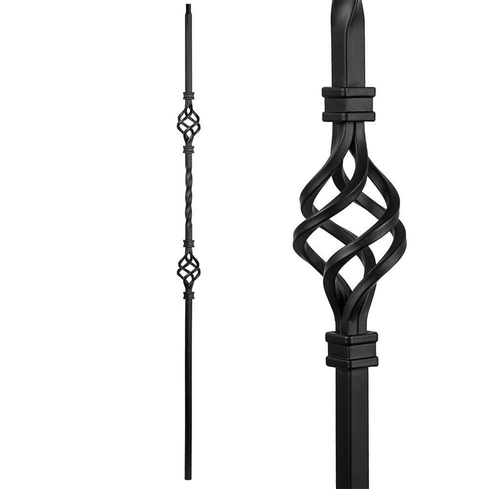 Afoxsos S07 Wrought Iron Balusters 44 x 0.5 in. Satin Black Decorative Metal Spindles for Decks Spiral Stair Railing Set of 10 (1)