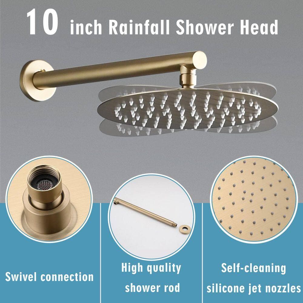 AZULBATH Single-Handle 2-Spray Shower Faucet 1.8 GPM with Pressure Balance, 5-Function Handheld Shower, Brushed Gold (3)