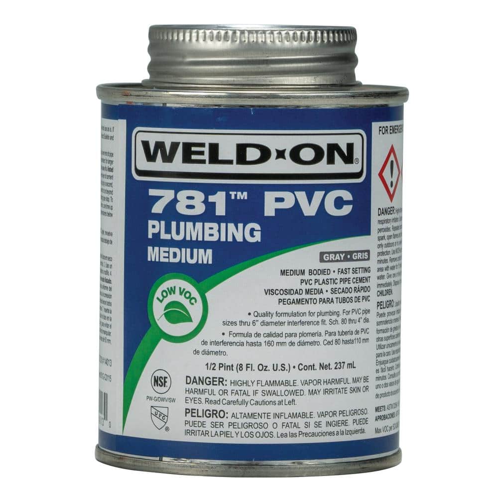 Weld-On 781 Low VOC 8 oz. Medium-Bodied PVC Cement, Gray, Half Pint (8 oz.)