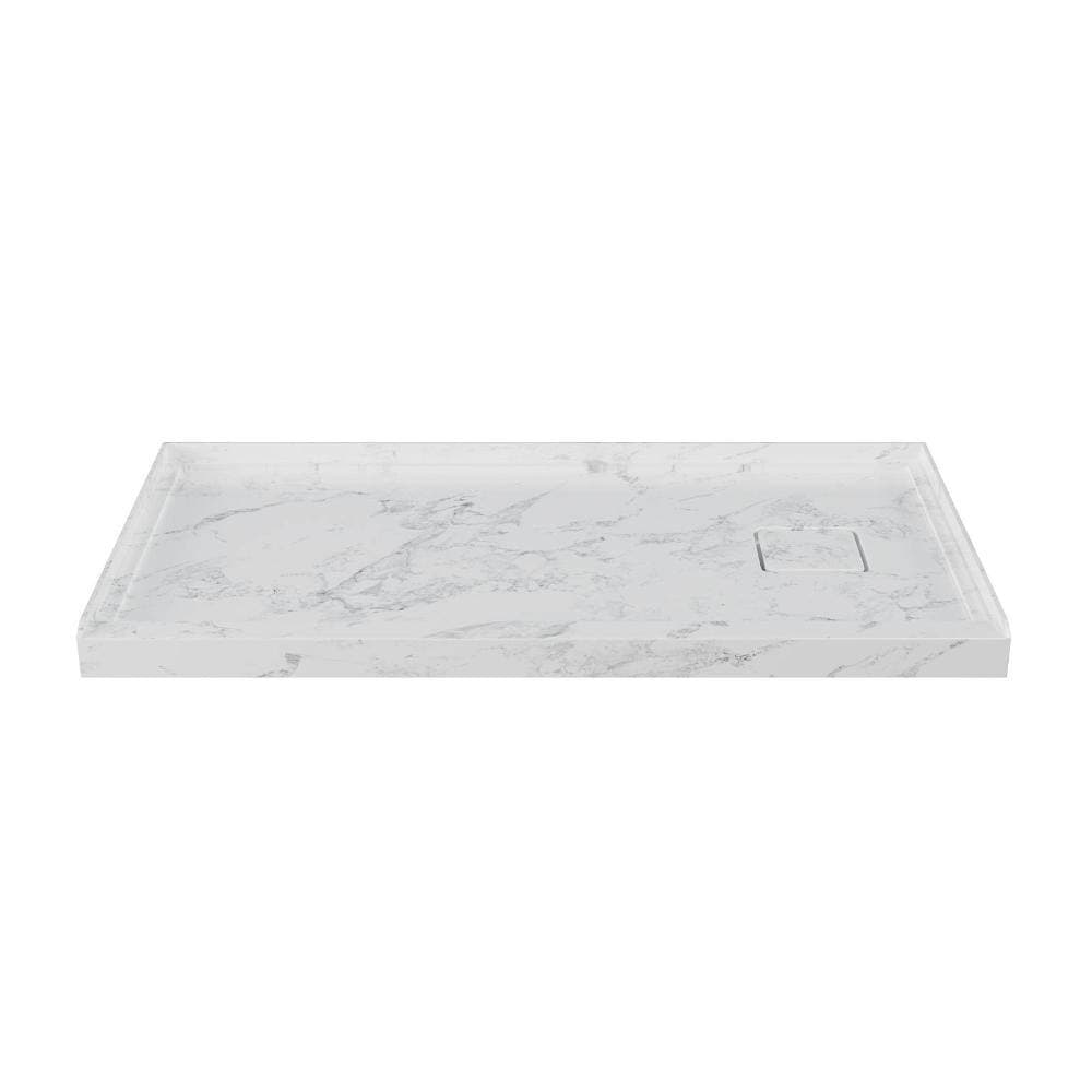 GIVING TREE 60 in. L x 32 in. W Acrylic Arma Stone™ Single Threshold Shower Pan Base with Left Drain in White Marble Veining Finish (2)