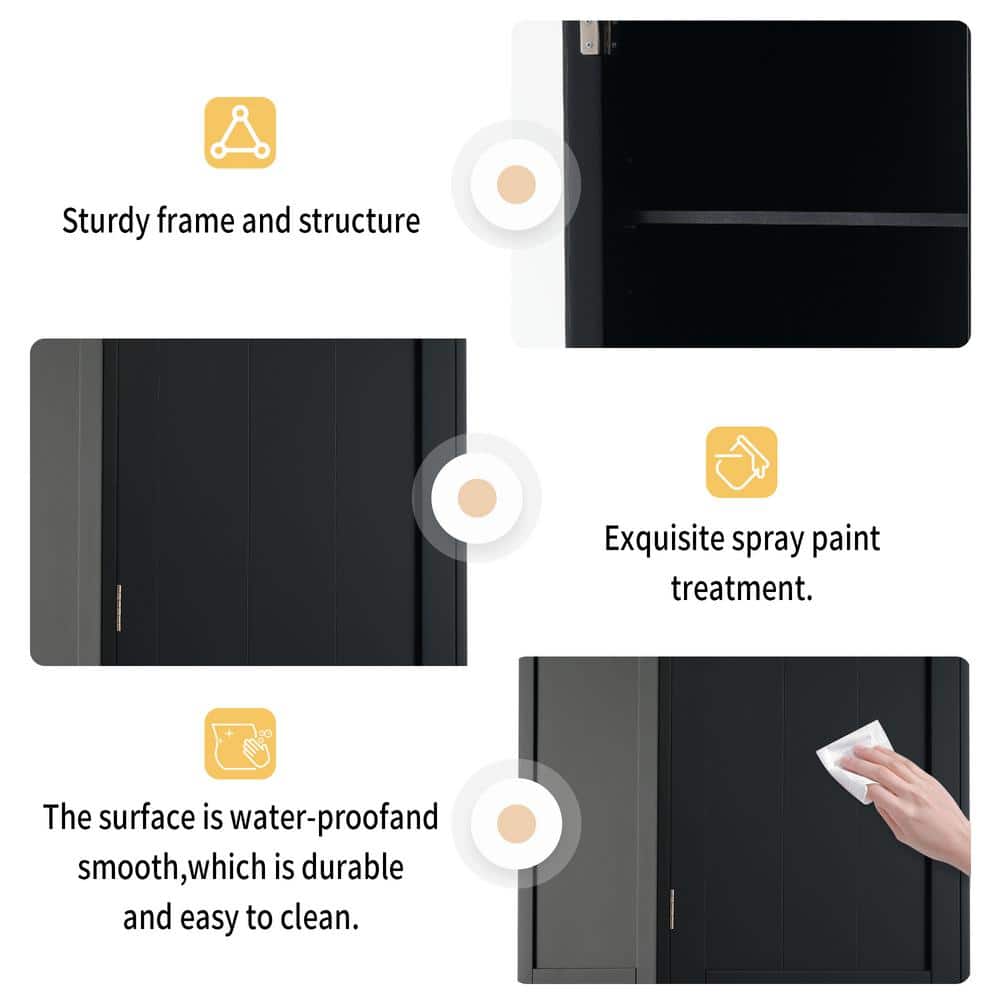 Unbranded 17.76 in. W 14.21 in. D 62.99 in. H Freestanding Bathroom Linen Cabinet with Glass Doors, Adjustable Shelves (4)