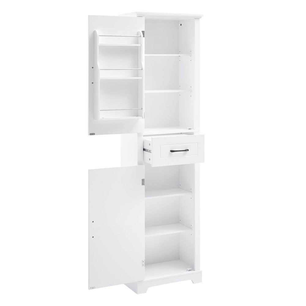 Qualler 11.8 in. W x 20 in. D x 72.5 in. H White Freestanding Storage Linen Cabinet with Door Shelve and Drawer (3)