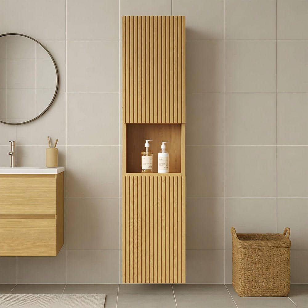 Modland Loiry 14 in. W x 11.81 in. D x 59 in. H Bathroom Storage Wall Cabinet in Light Oak (3)