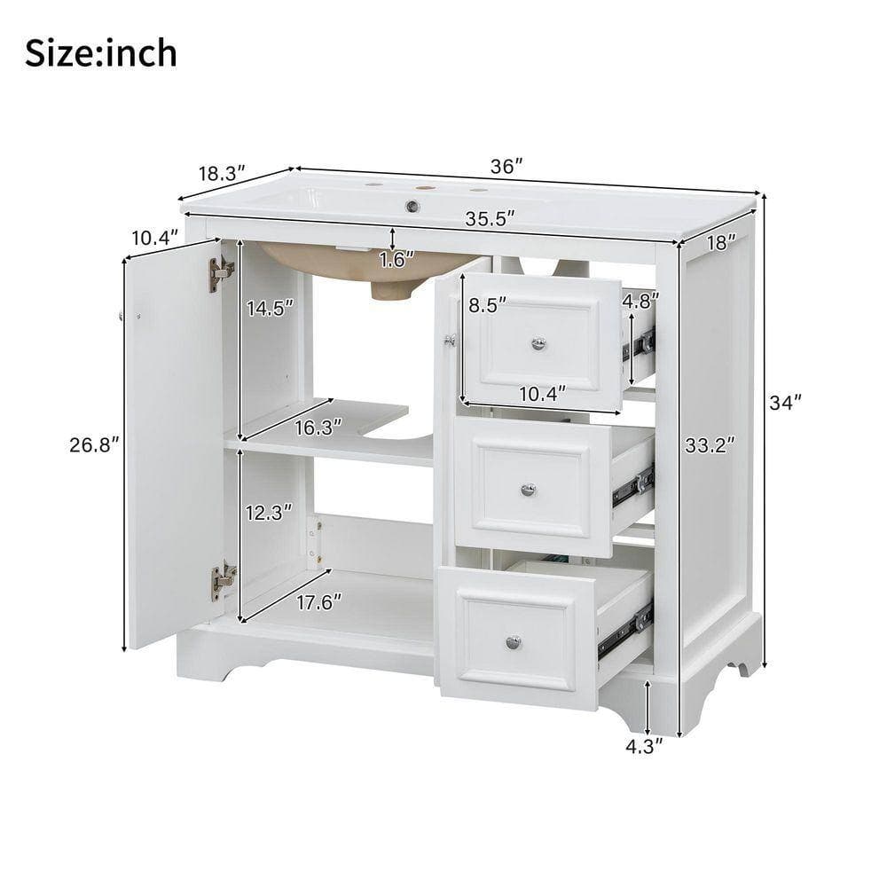 COWLOWN 36 in. W x 18.3 in. D x 34 in. H Bathroom White Linen Cabinet (2)