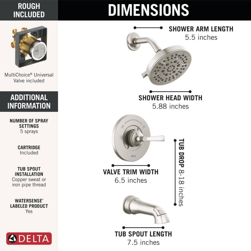Delta Faryn Single-Handle 5-Spray Tub and Shower Faucet in Brushed Nickel (Valve Included) (4)