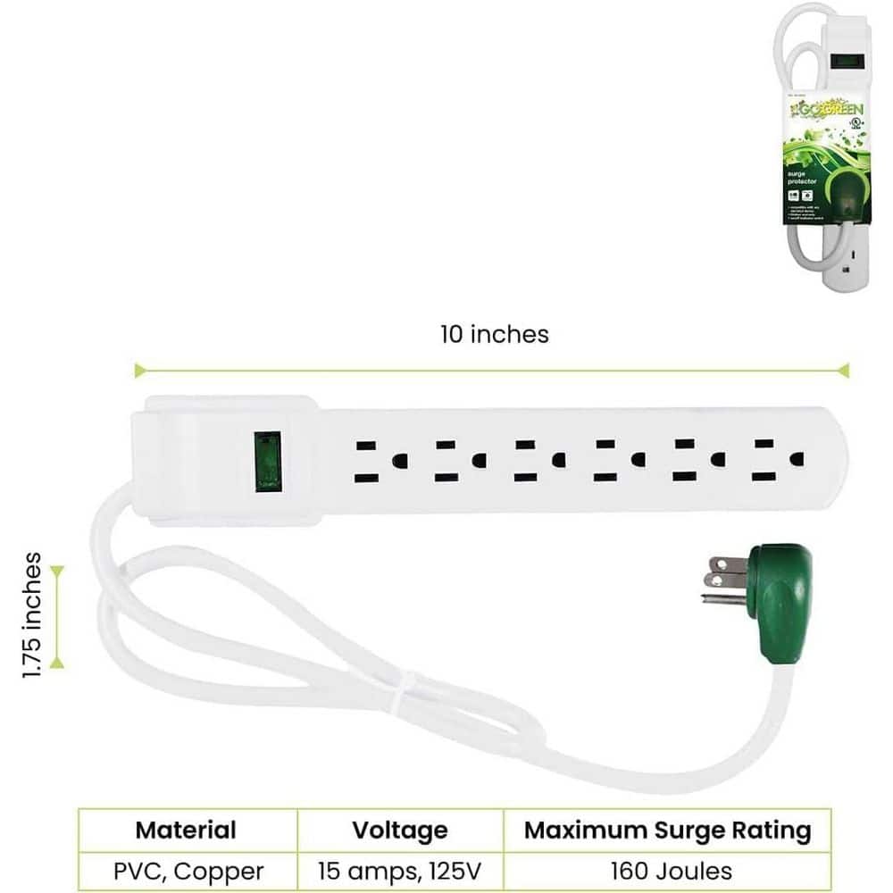 GoGreen Power 2.5 ft. 14/3 6-Outlet Indoor Surge Protector Indoor White (2-Pack) (2)