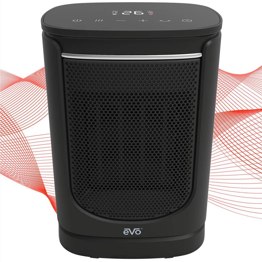 Evo 1500-Watt 11 in. Oscillating Ceramic Electric Heater with Digital Display, Tip Over Cutoff Switch in Black (2)