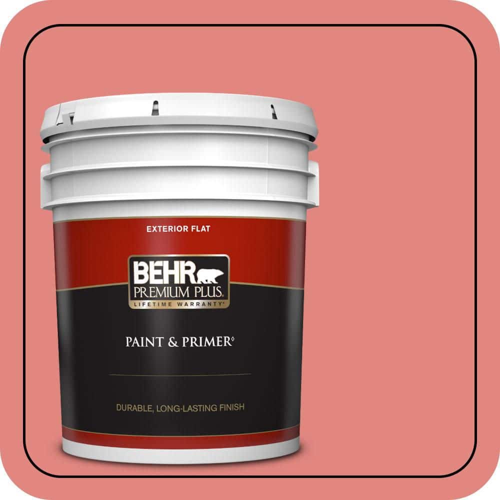 BEHR PREMIUM PLUS 5 gal. #PPU1-04A Watermelon Punch Flat Exterior Paint & Primer