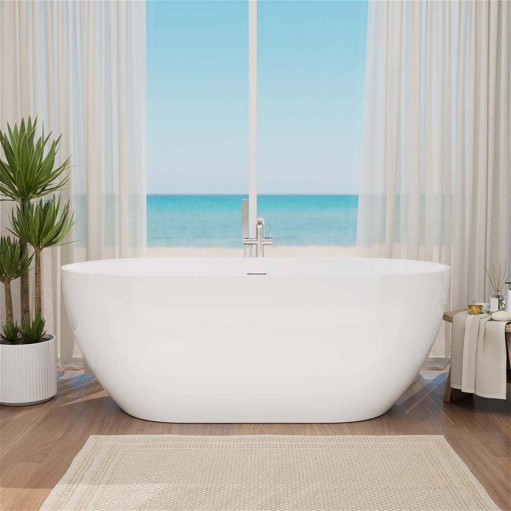 Mokleba 70 in. x 31 in. Acrylic Flatbottom Non-Whirlpool Soaking Bathtub, Drain and Overflow Included in White (1)