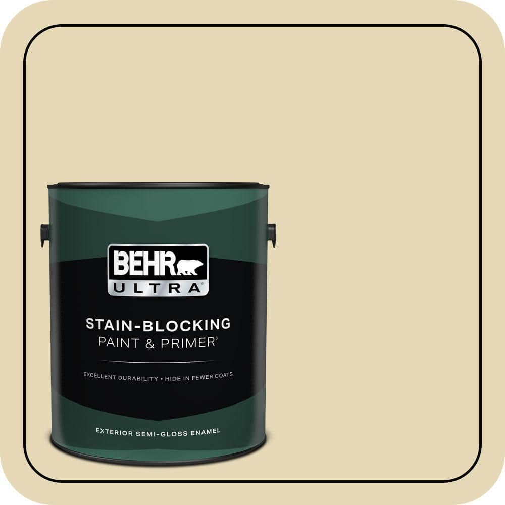BEHR ULTRA 1 gal. #PPU8-13 Lemon Balm Semi-Gloss Enamel Exterior Paint & Primer